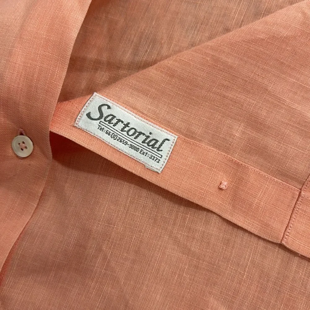 Sartorial Long Sleeve Banded Collar Button Down Shirt In Orange Size XL